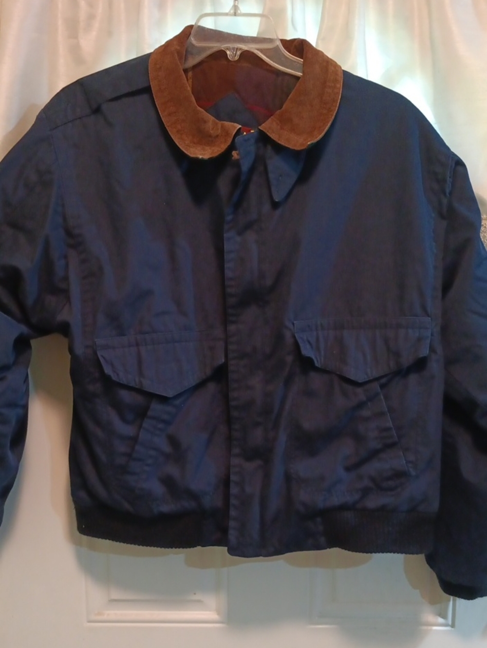 Men's Navy Lined Jacket with Brown Faux Suede Collar